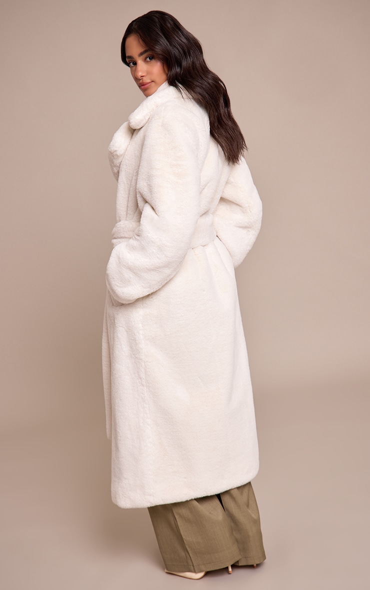 Petite Beige Faux Fur Tie Waist Maxi Coat image 2