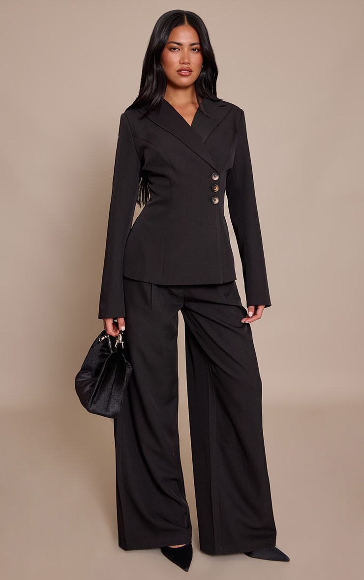 Pantalon droit tissé noir à plissures image 2