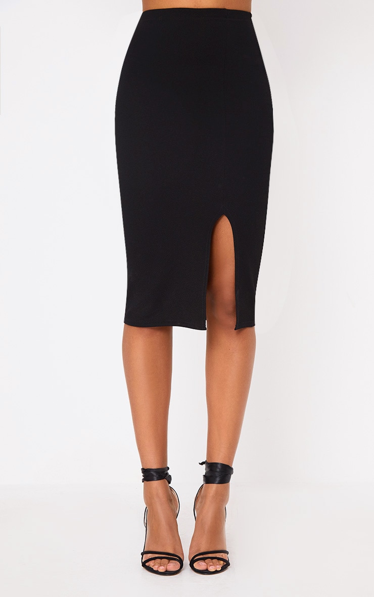 Basic Black Split Midi Skirt Skirts PrettyLittleThing