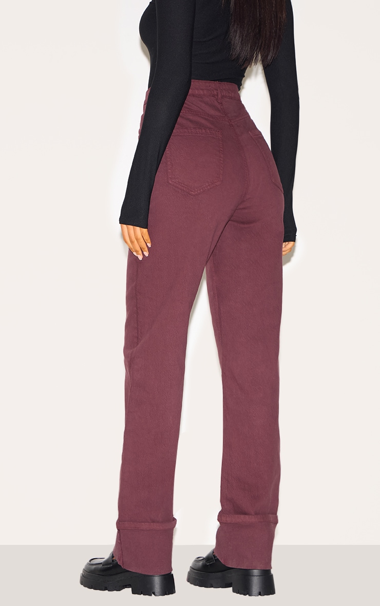 Tall Burgundy Mid Rise Distressed Turn Up Hem Jeans image 3