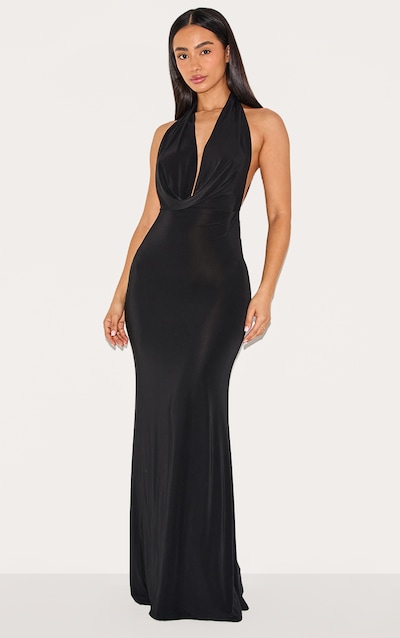 Petite Robe longue moulante noire à col très bénitier et dos ouvert