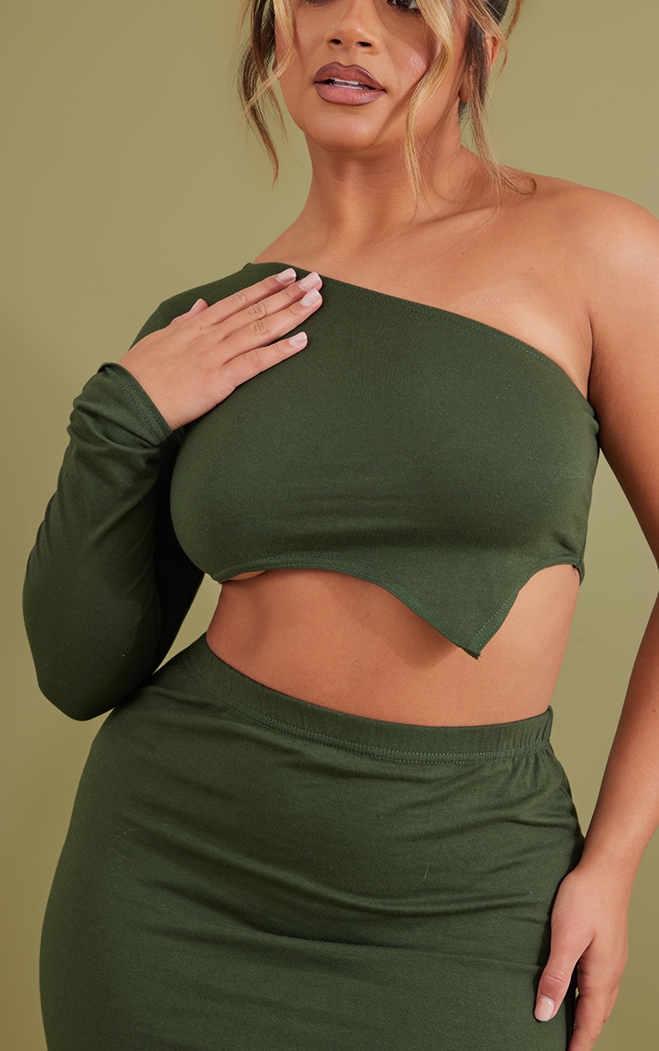 Shape Pine Green Cotton One Sleeve Asymmetric Crop Top image 4