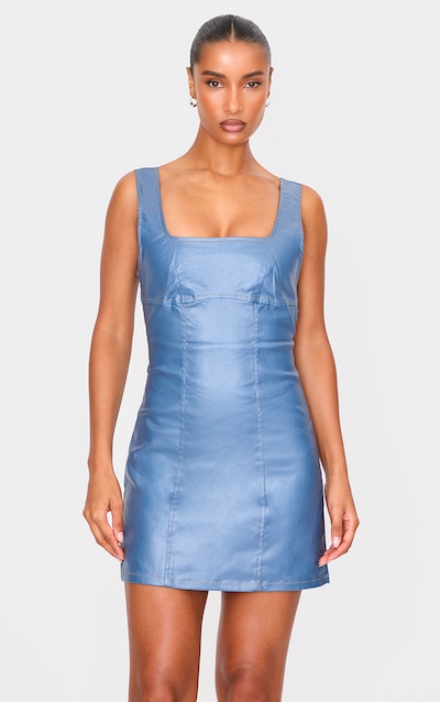 Mini robe en jean bleu effet mouillé à dos nu