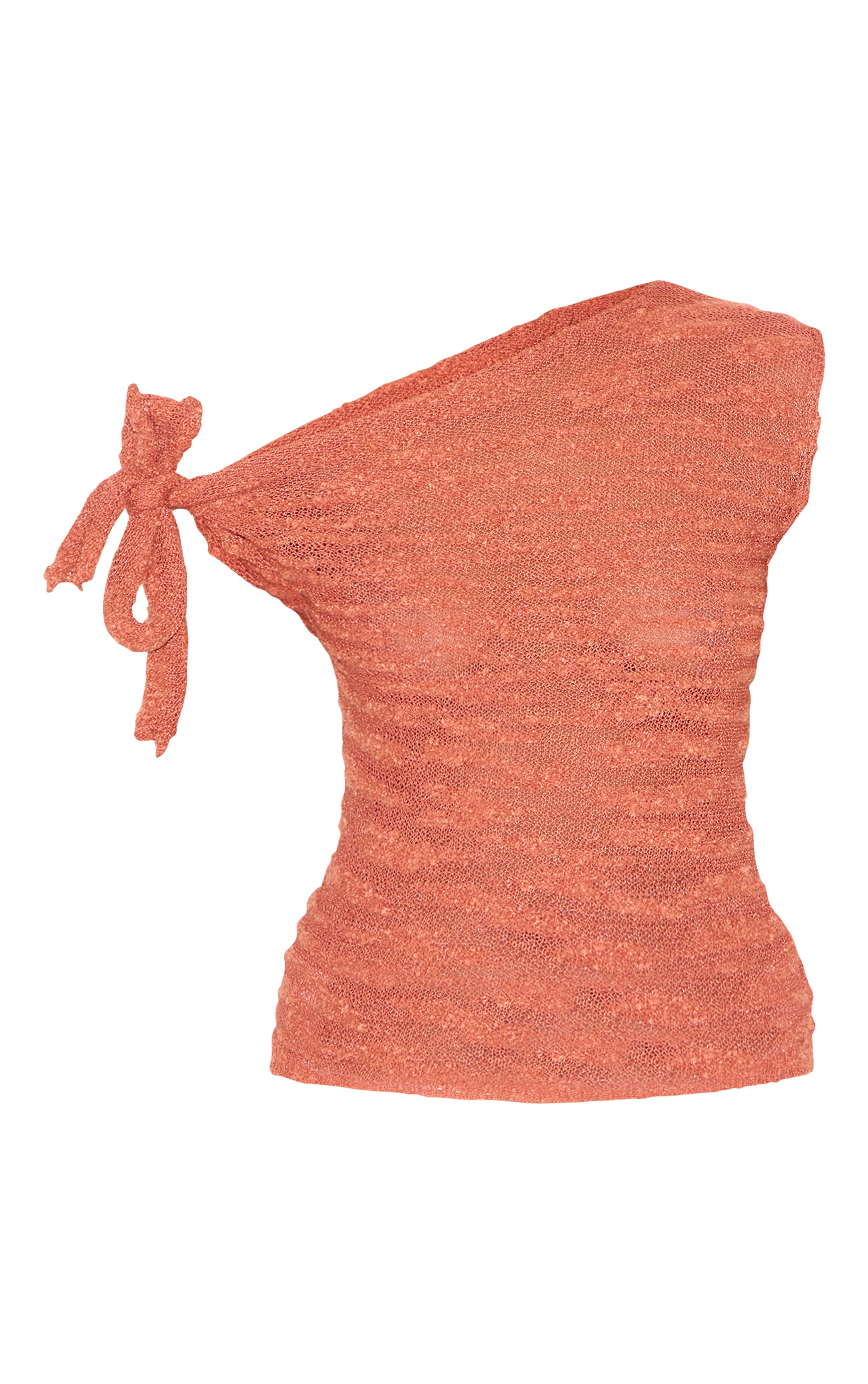 Top en maille style crochet boule rouille transparente à détail noué asymétrique image 5