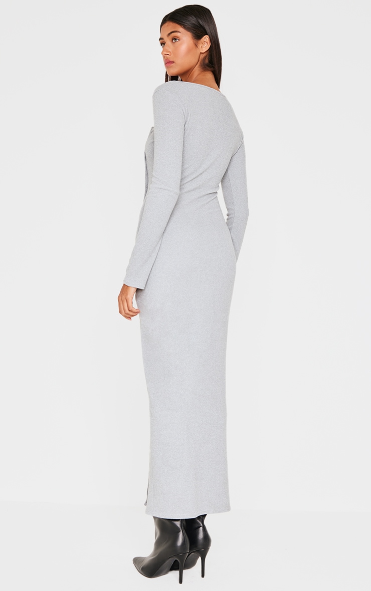 Grey Brushed Rib Button Down Midaxi Dress image 2