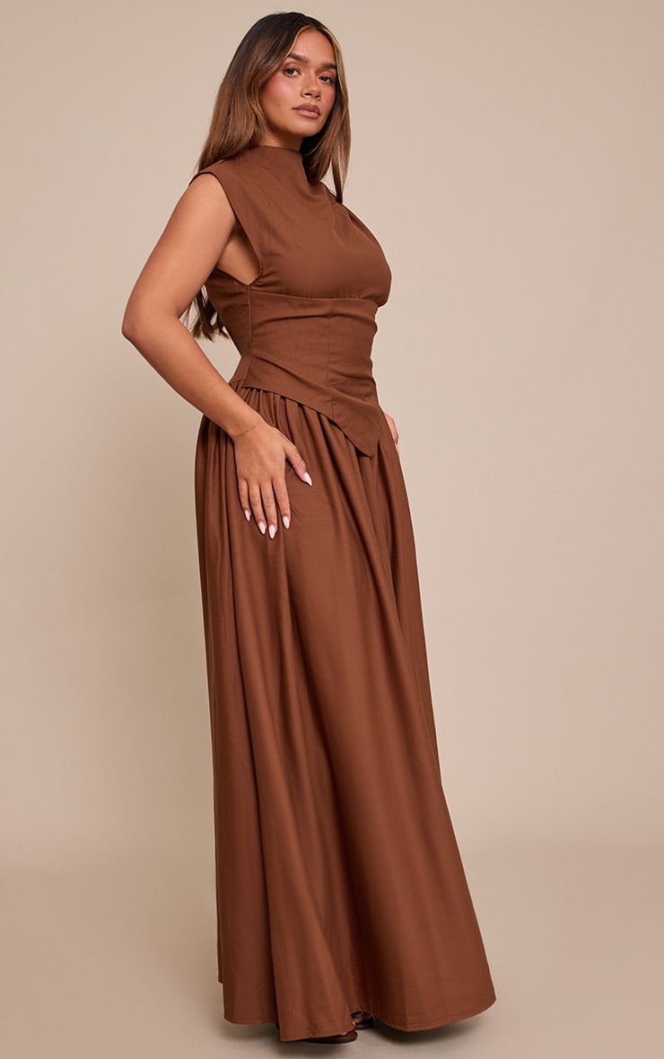 Shape Chocolate Woven High Neck Corseted Maxi Shift Dress image 3