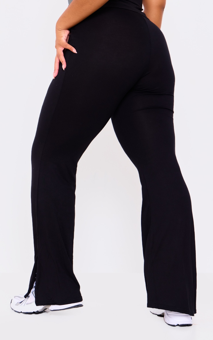 Plus Black Jersey Split Hem Flared Pants image 3