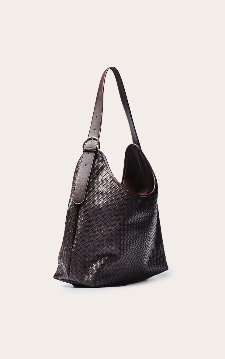 Chocolate PU Woven Shoulder Bag image 3