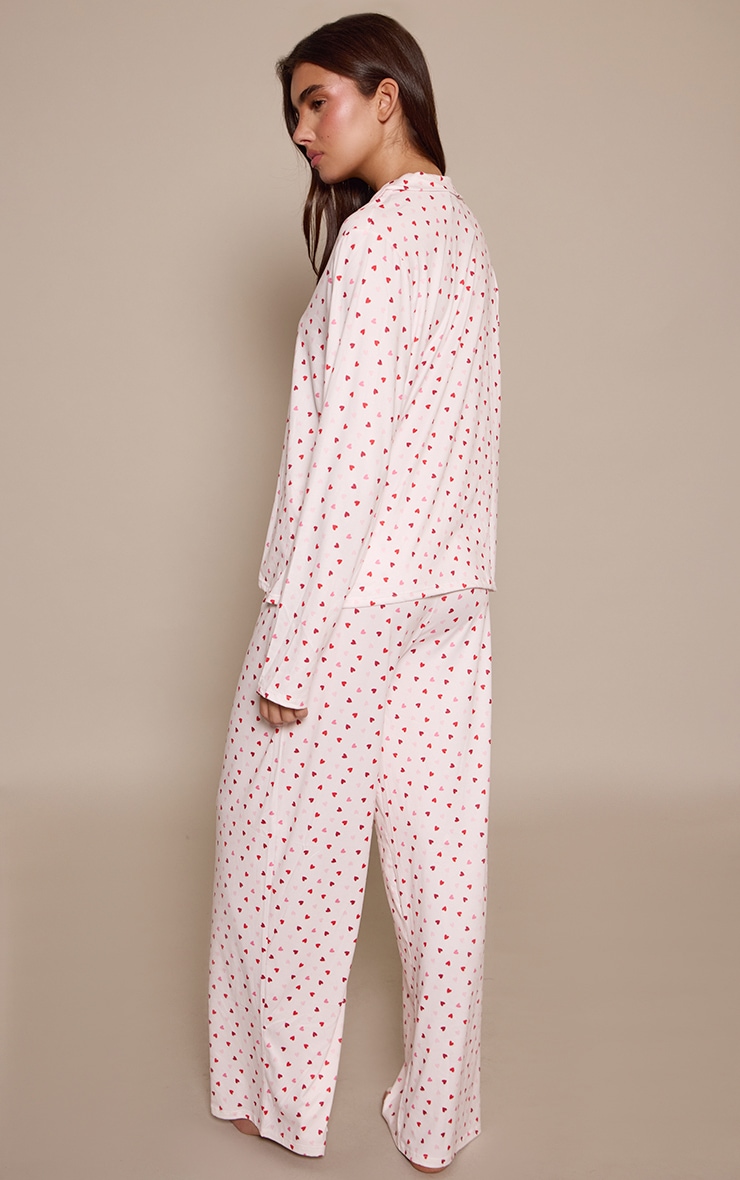 Baby Pink Multi Heart Print Long Sleeve Button Through Pj Set image 2