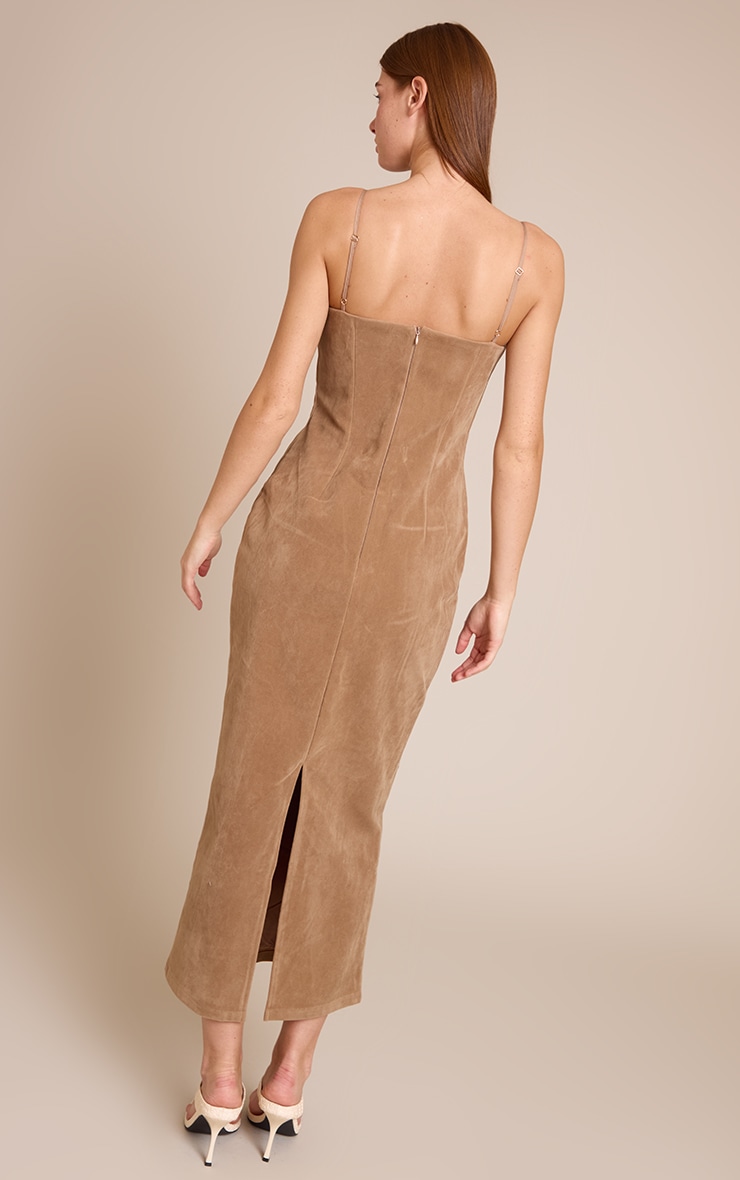 Tan Faux Suede Bodycon Maxi Dress image 2