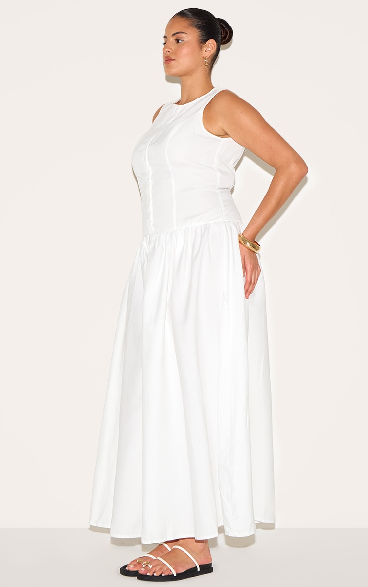 Plus White Button Down Drop Waist Maxi Dress image 3