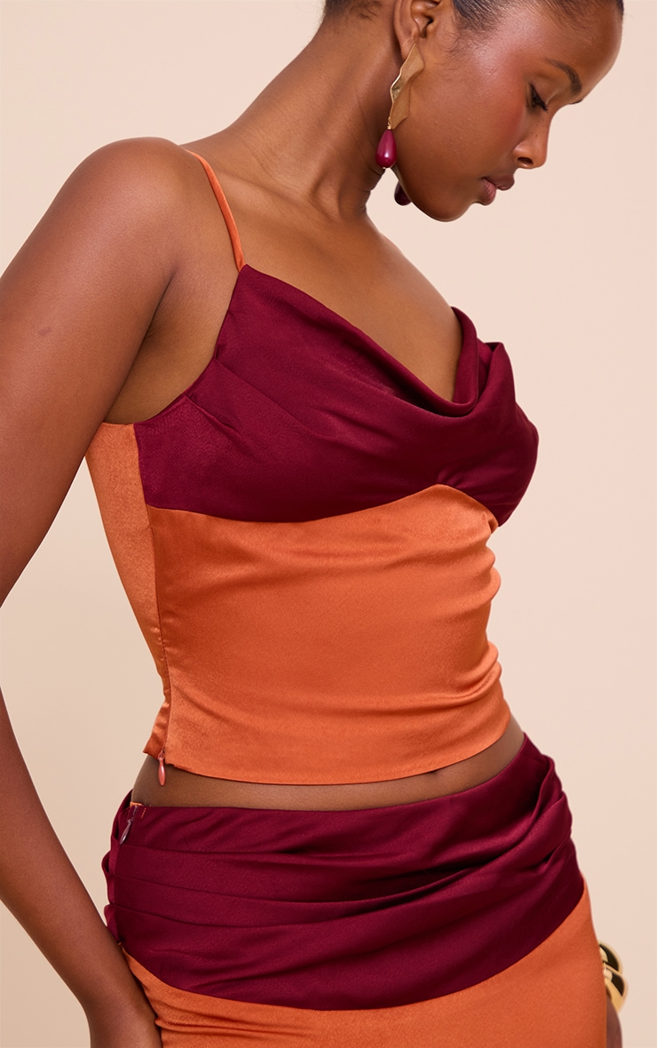 Multi Satin Pleated Contrast Strappy Cami Top image 4