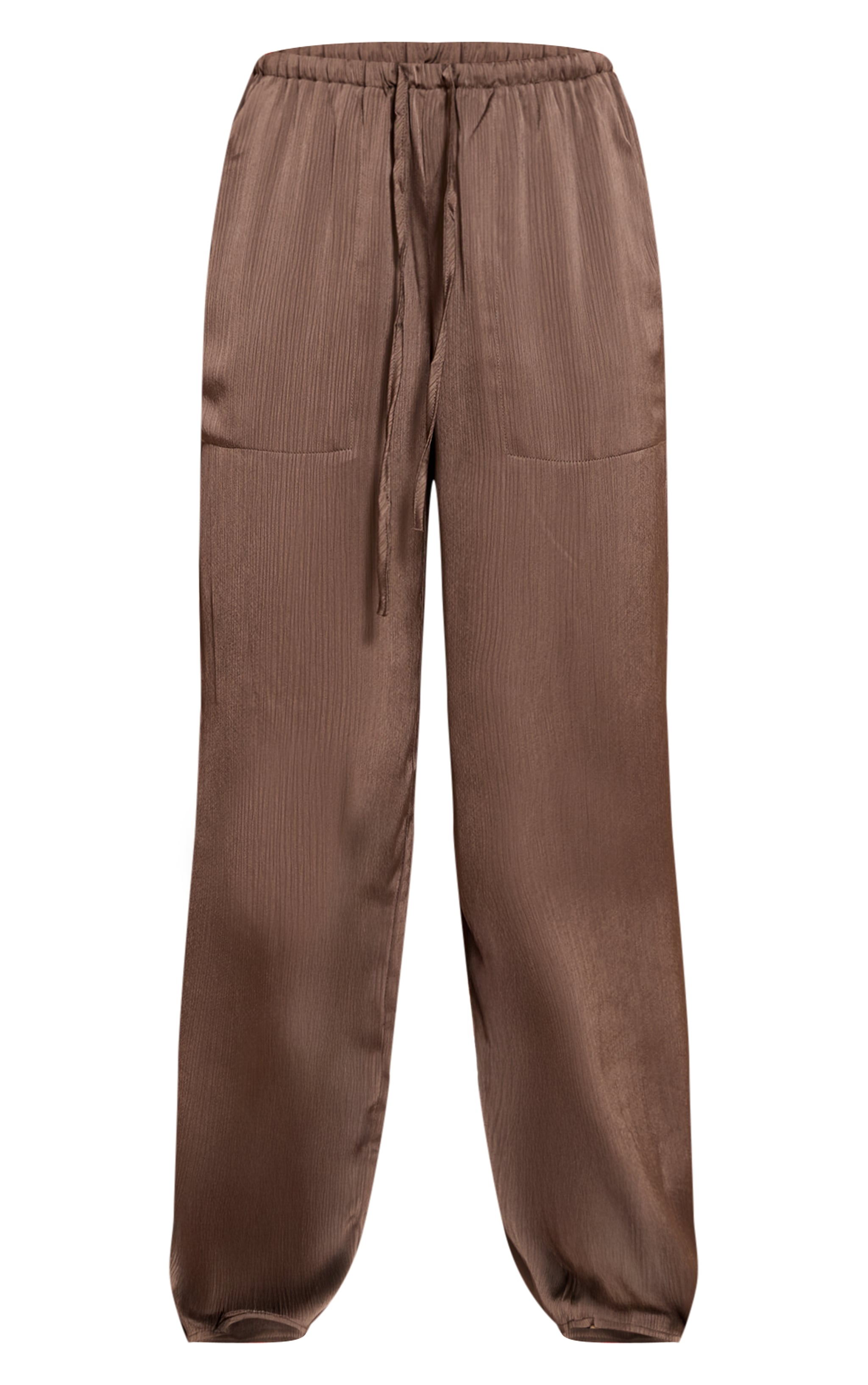 Charcoal Textured Satin Low Rise Wide Leg Drawstring Pants image 5