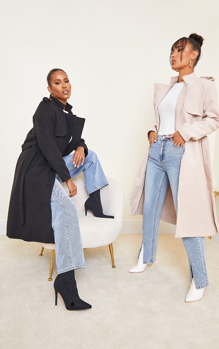Sand Wool Military Belted Midi Coat