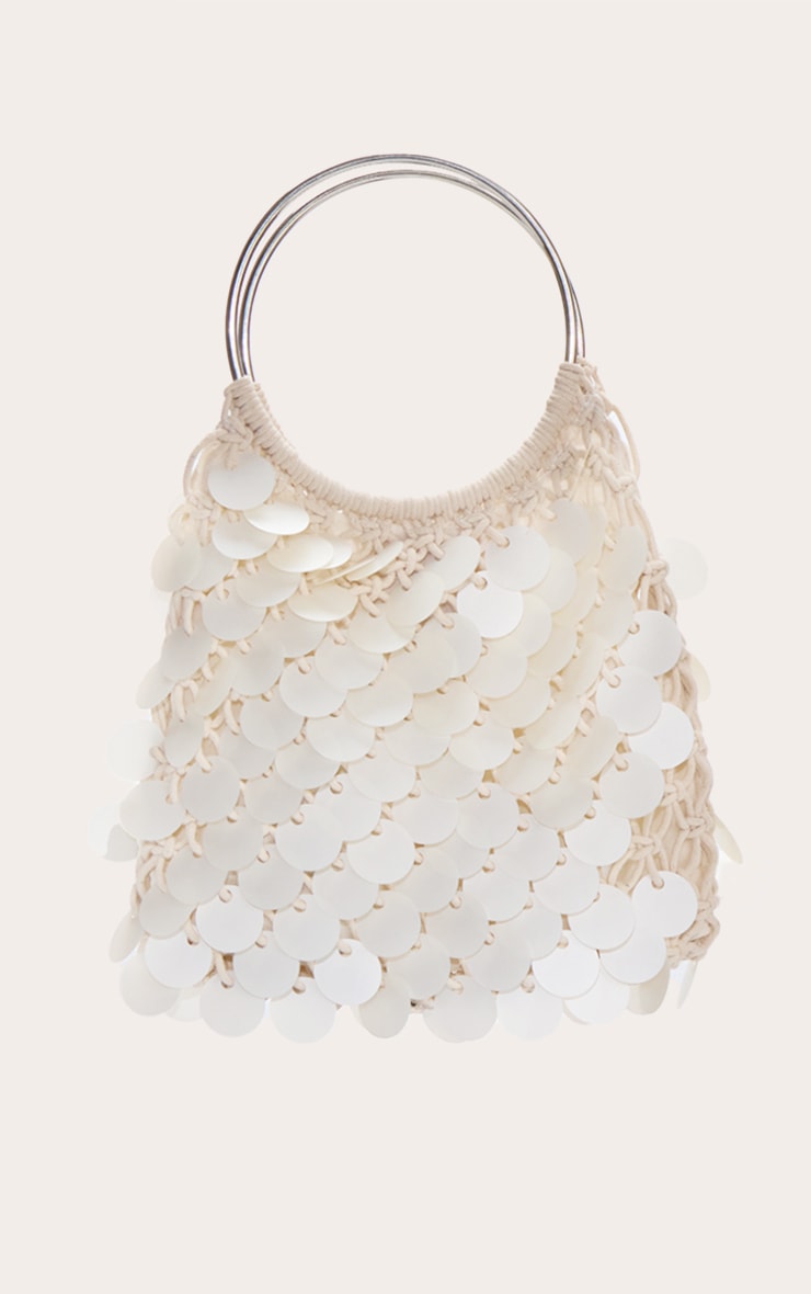 Cream Raffia Matte Sequin Handbag image 2