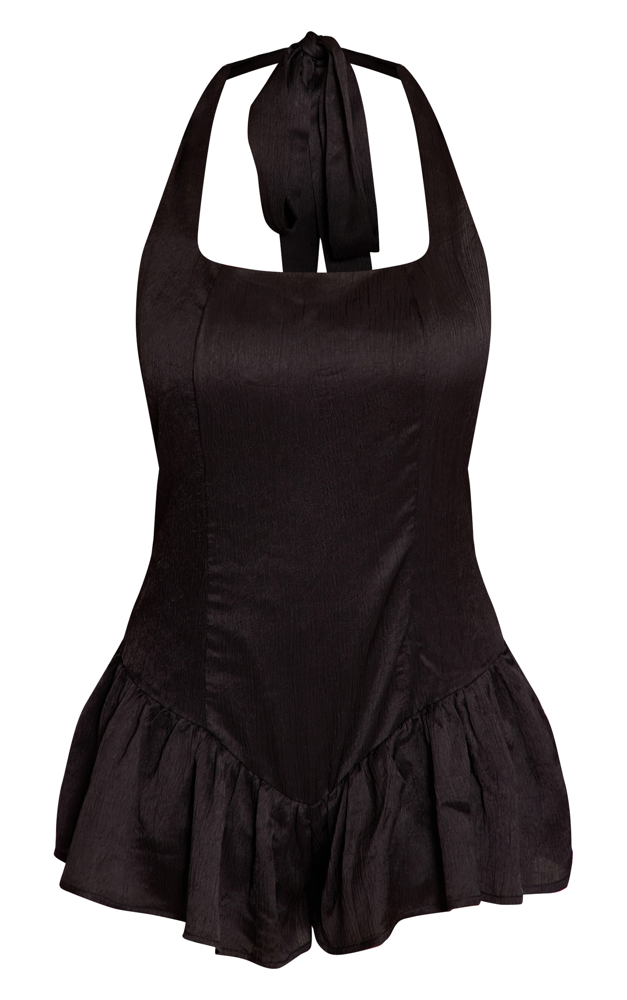 Black Satin Halterneck Frill Floaty Romper image 5