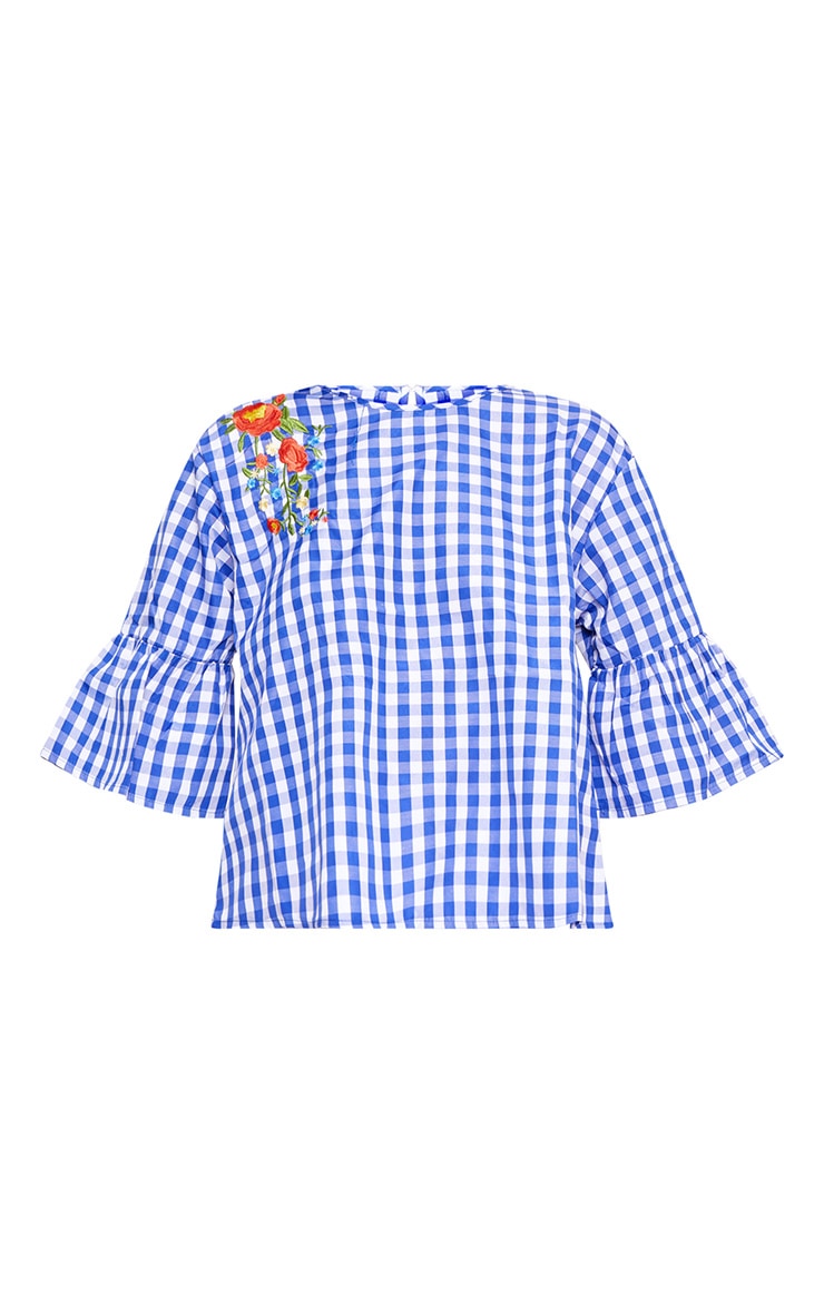 Blue Embroidered Gingham Top. Tops PrettyLittleThing