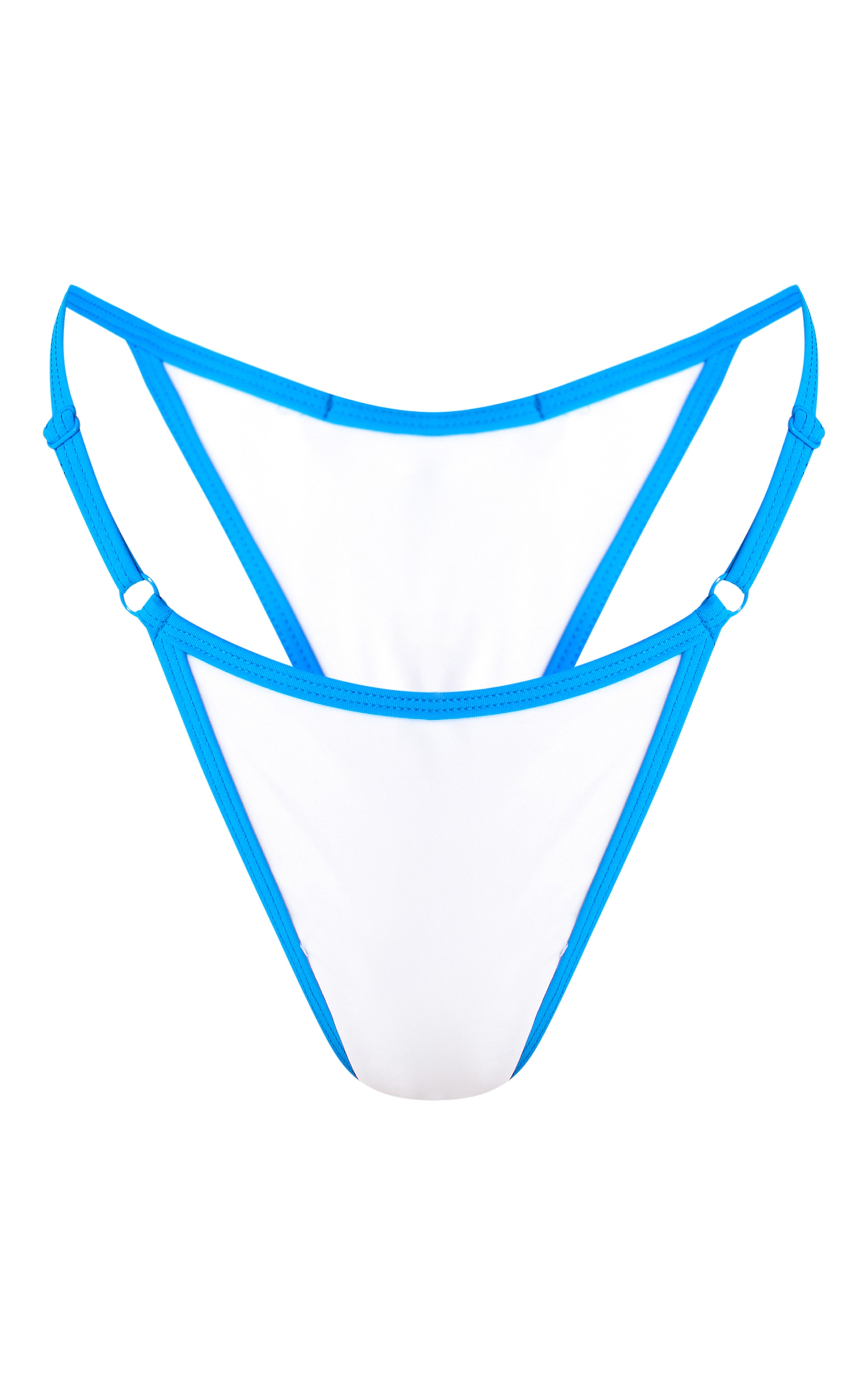 White Contrast Binding String Tanga Bikini Bottoms image 5