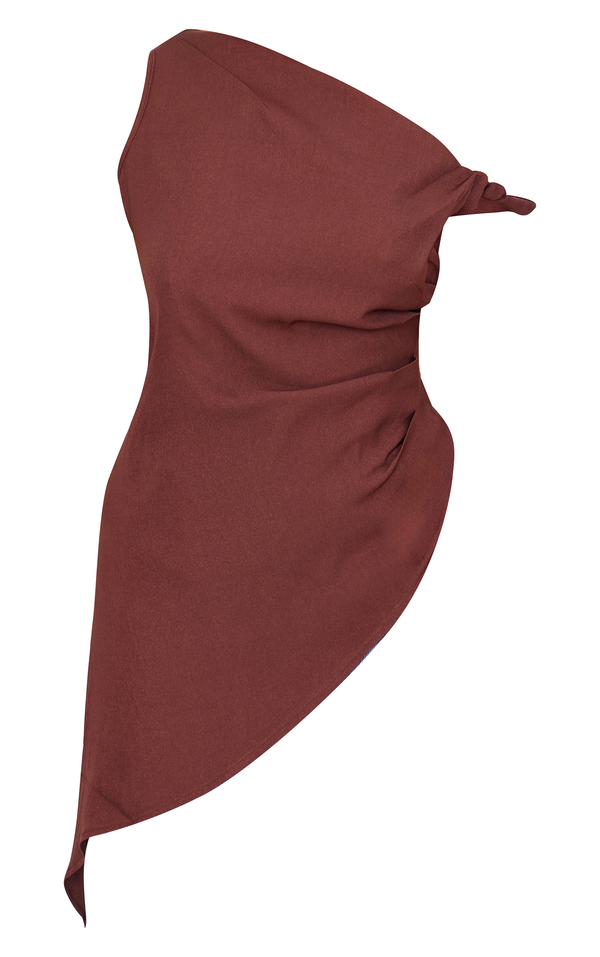 Plus Chocolate Woven Asymmetric Hem Ruched Long Top image 5