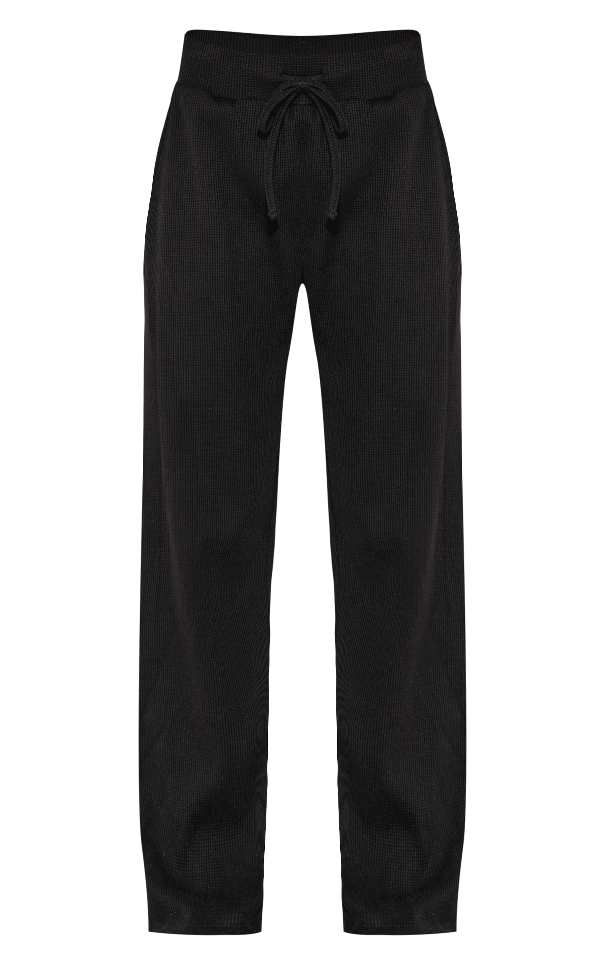 Black Waffle Detail Wide Leg Pants image 5