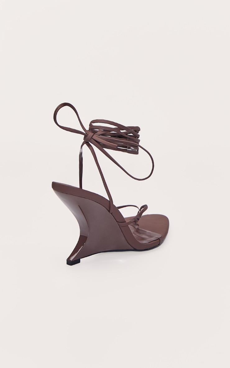 PLT Label Chocolate Brown Pu Toe Thong Strappy High Heeled Sandals image 4