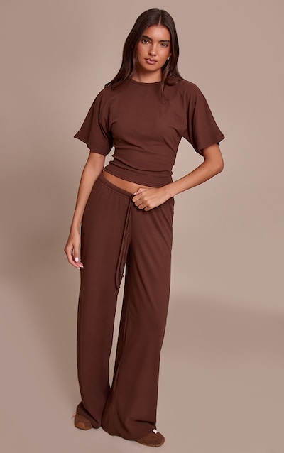Chocolate Soft Touch Tie Waist Casual Pants