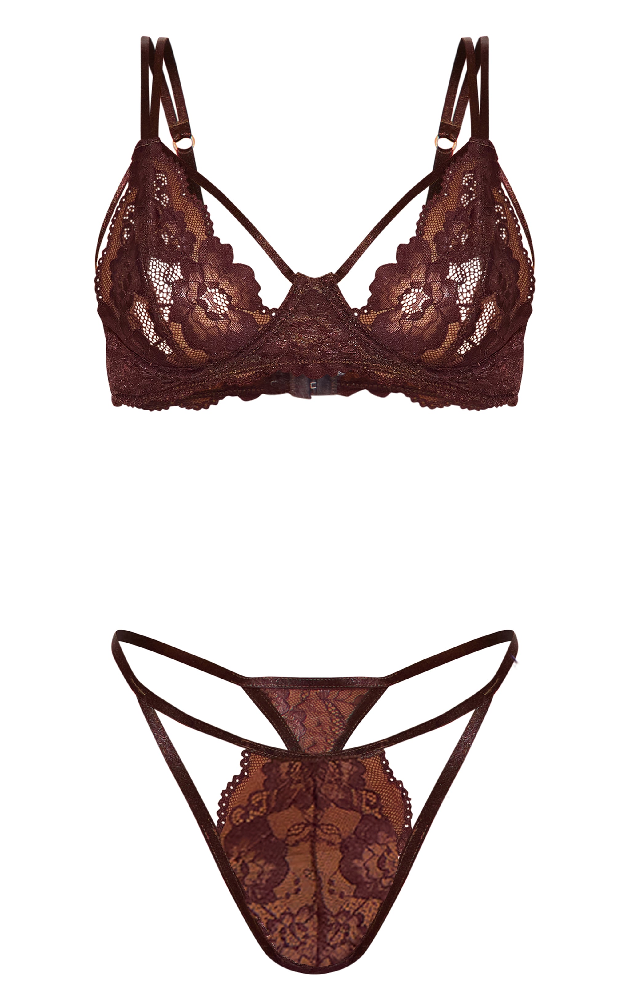 Chocolate Lace Strappy Cut Out Lingerie Set image 5