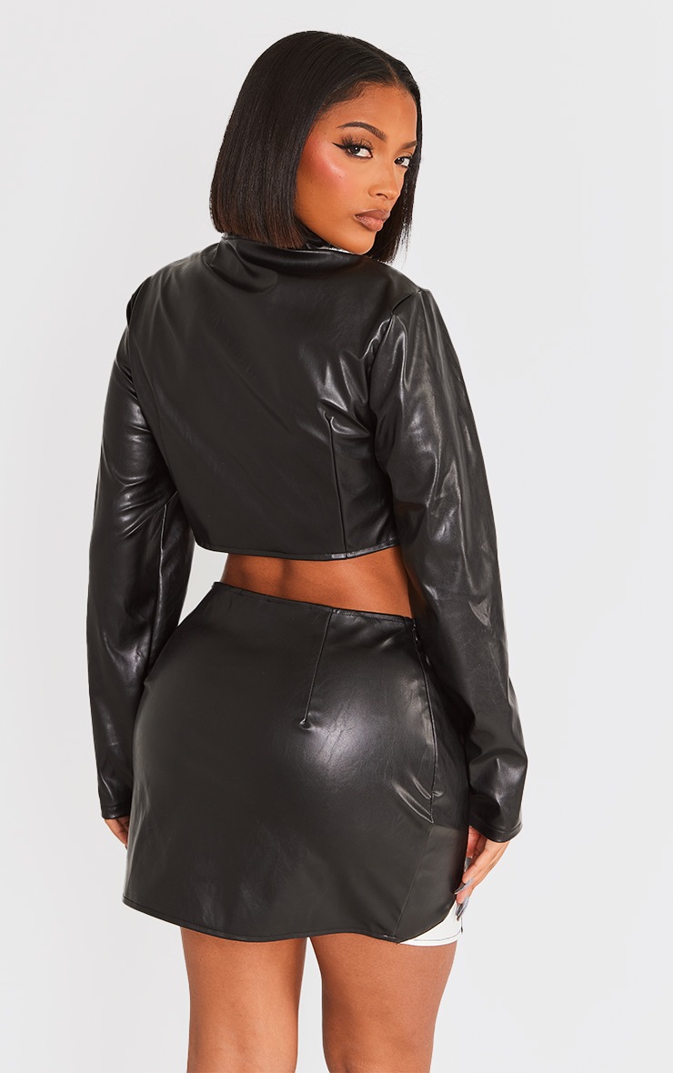  Shape Black Faux Leather Panel Cropped Biker Jacket image 2