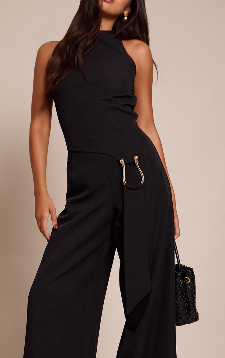 Black Woven Belt Trim Detail Straight Leg Jumpsuit image 4