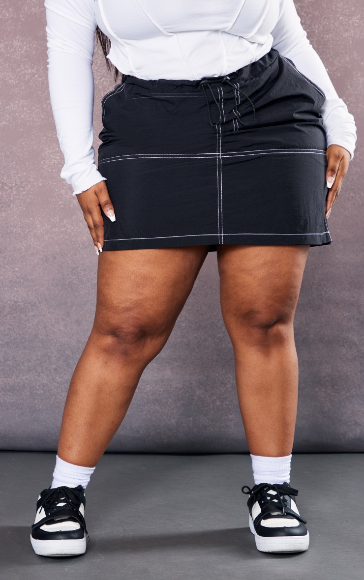 Plus Black Seam Detail Nylon Cargo Mini Skirt | Plus Size