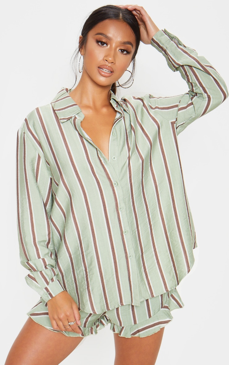 Petite Sage Green Stripe Shirt