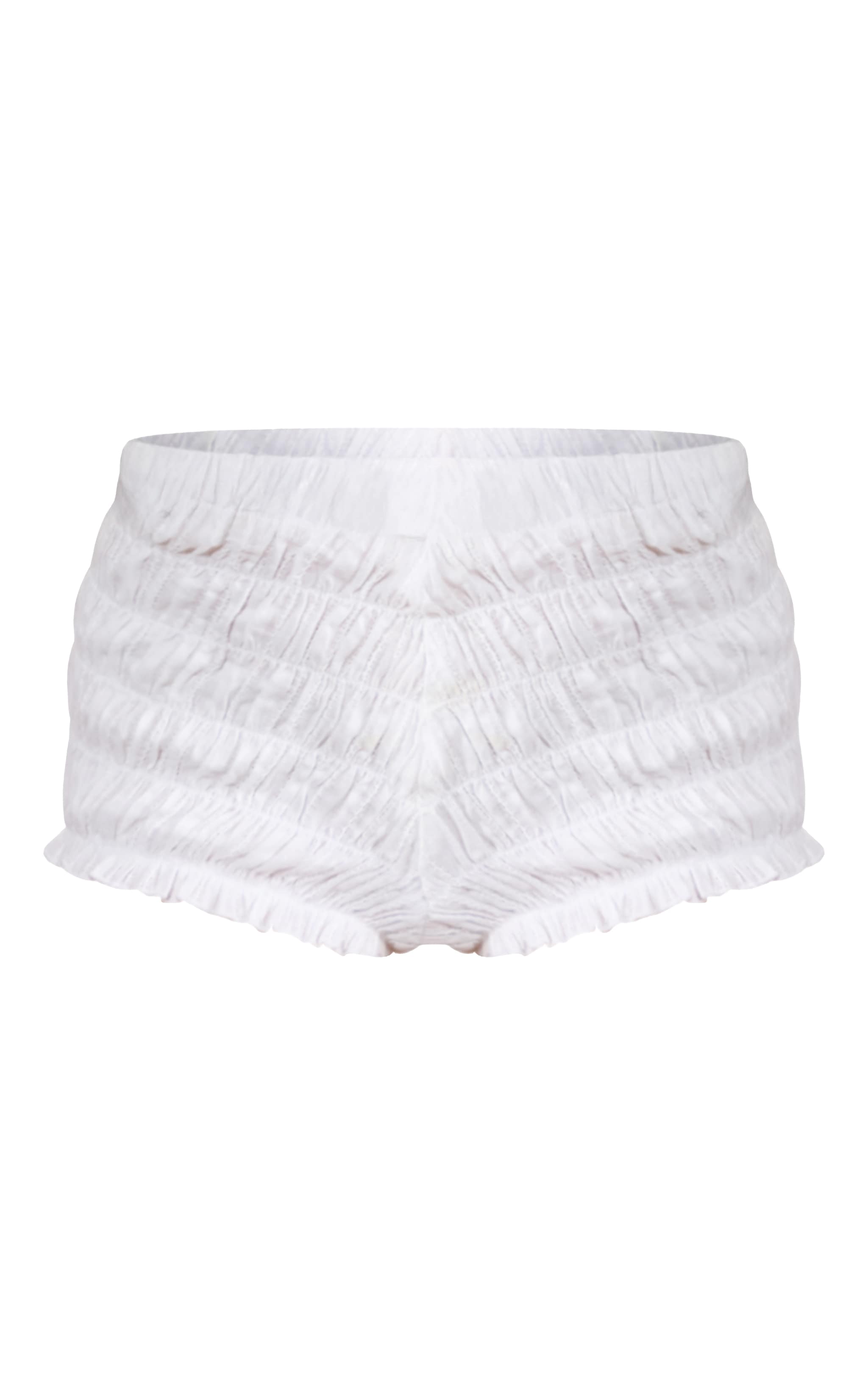 White Shirred Frill Hem Hot Pants image 5