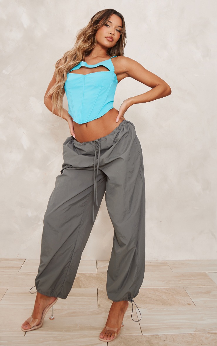 Bright Blue Stretch Woven Cut Out Corset image 3