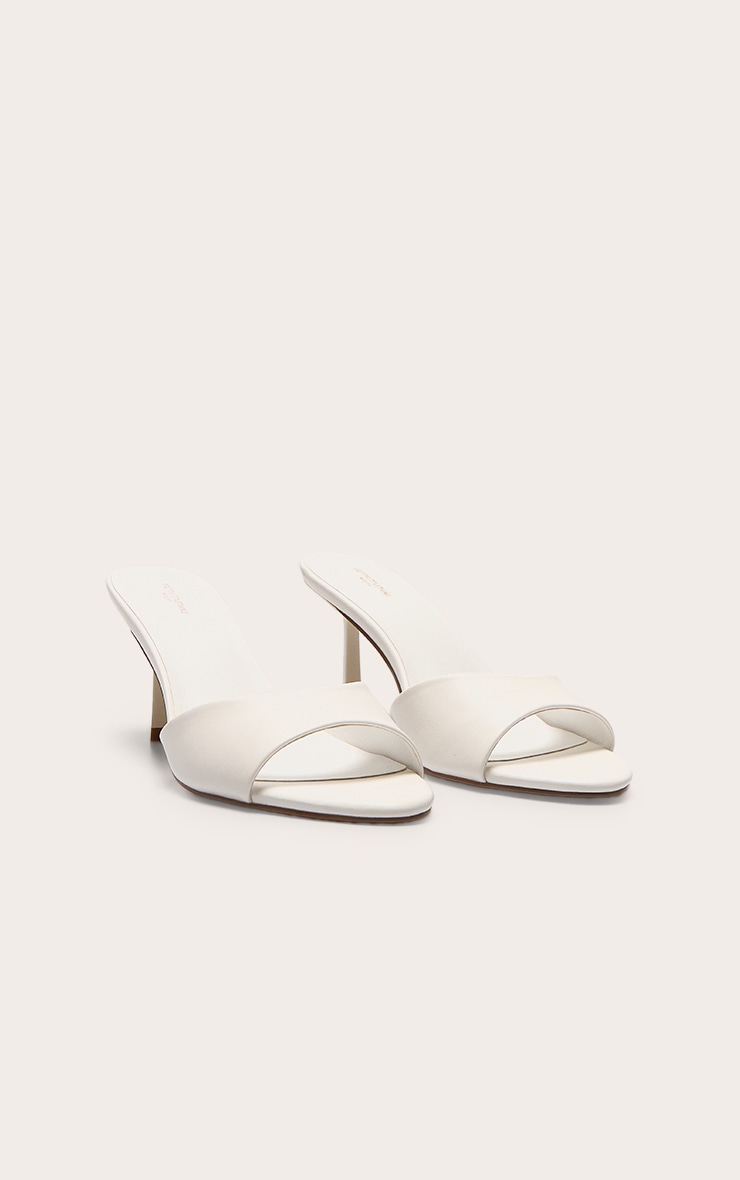 Wide Fit White Pu Round Toe Mid Stiletto Heel Mules image 2