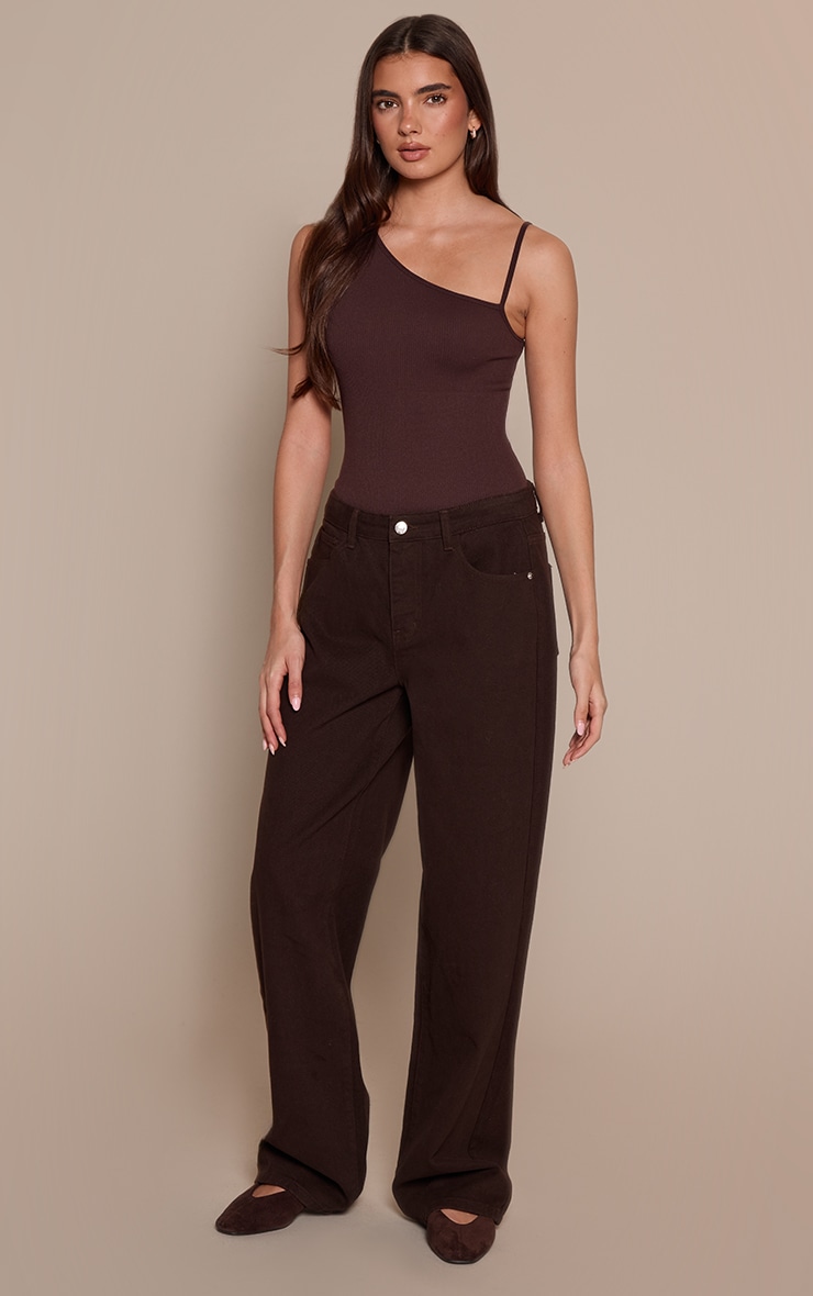 Dark Chocolate Contour Rib Strap Detail Bodysuit image 3