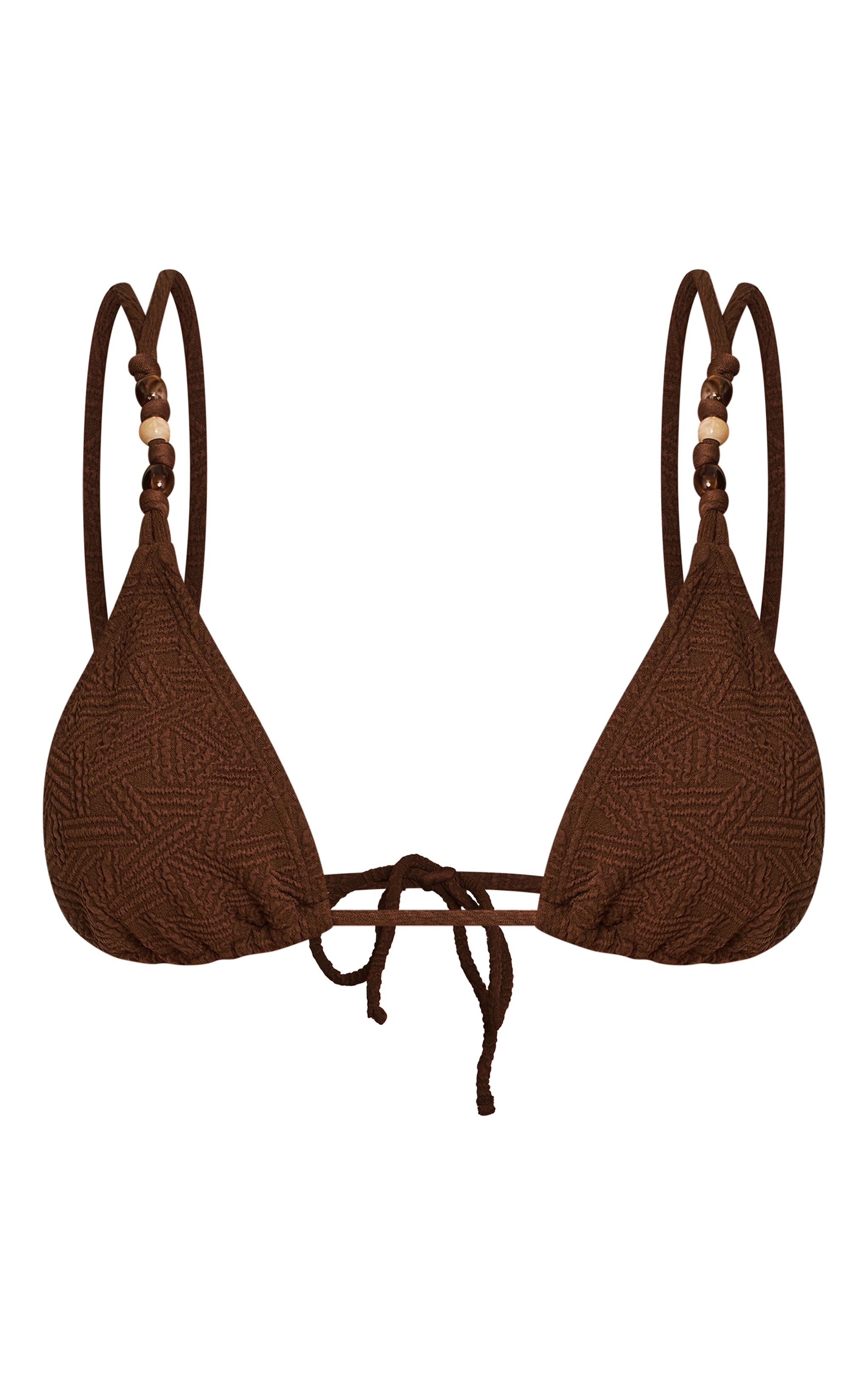 Chocolate Textured Bead Trim Triangle Bikini Top image 5