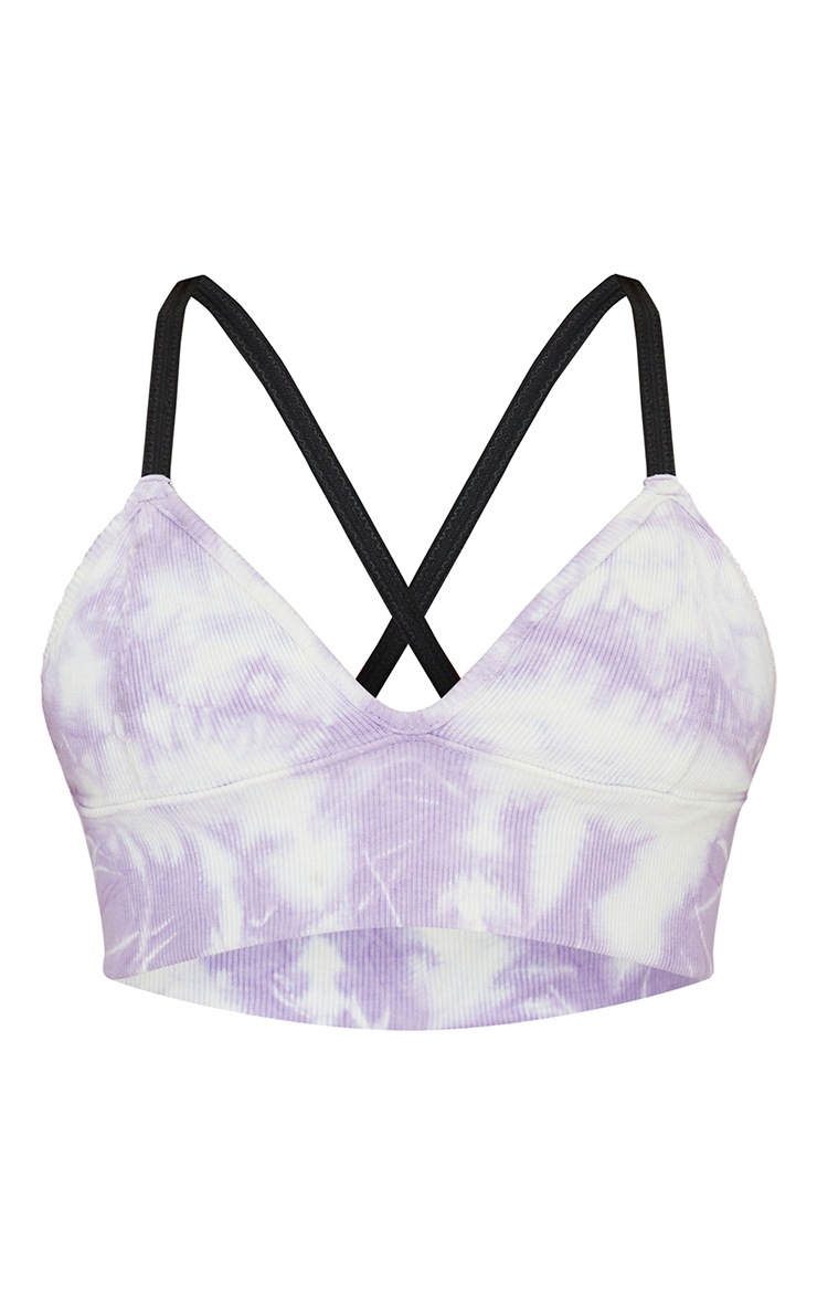 Petite Lilac Ribbed Tie Dye Plunge Bralet