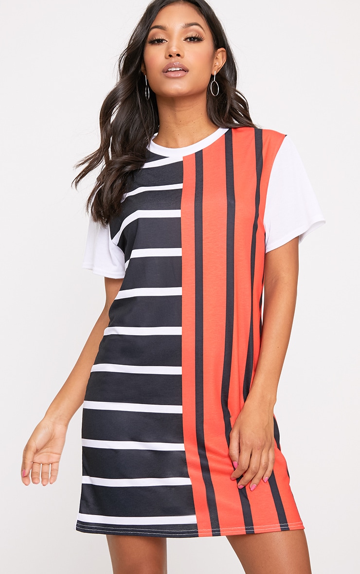 White Contrast Stripe T Shirt Dress Dresses PrettyLittleThing