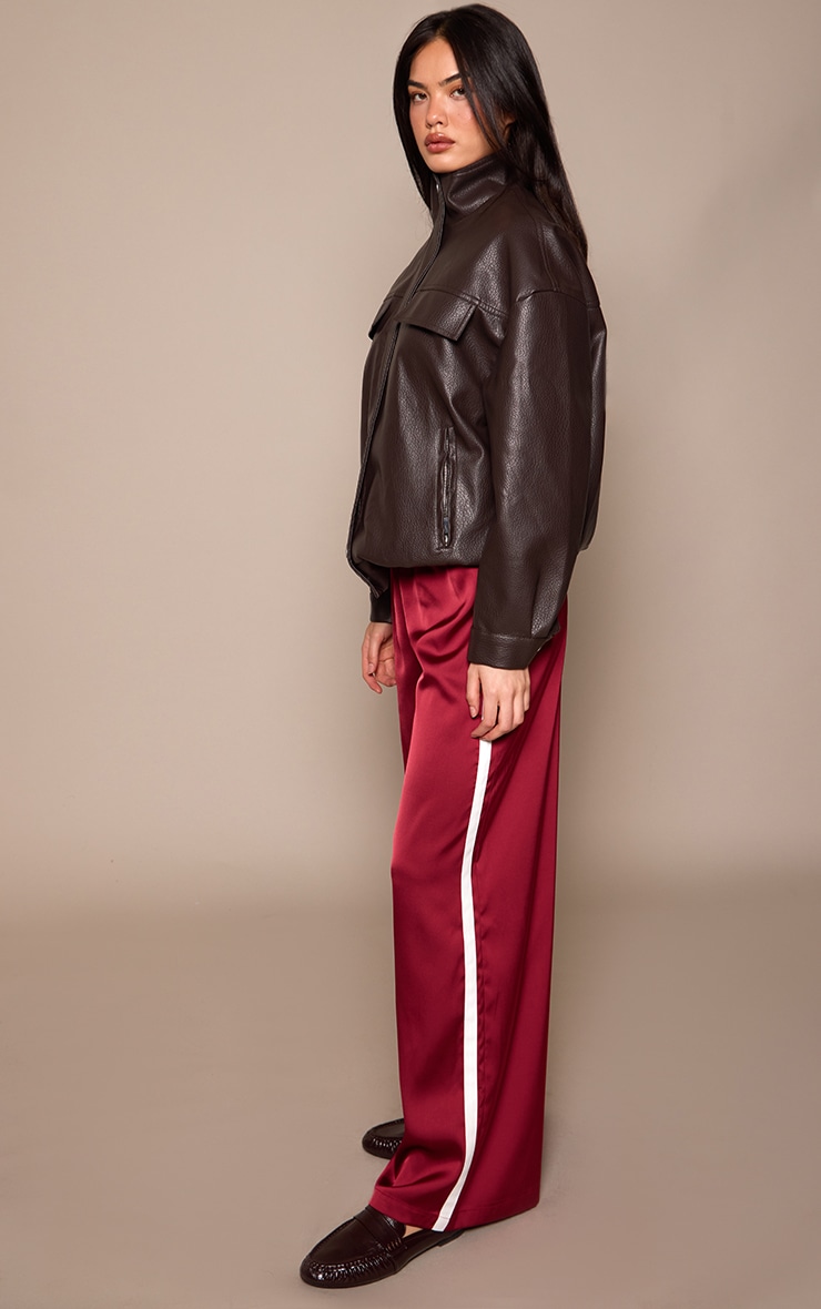 Red Satin Contrast Stripe Wide Leg Trousers image 2