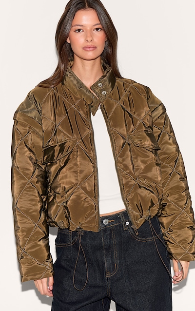 Khaki Cropped Quilted Jacket