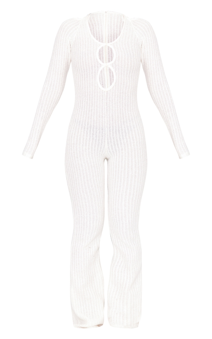 Cream Textured Laddered Cut Out Chest Long Sleeve Jumpsuit image 5