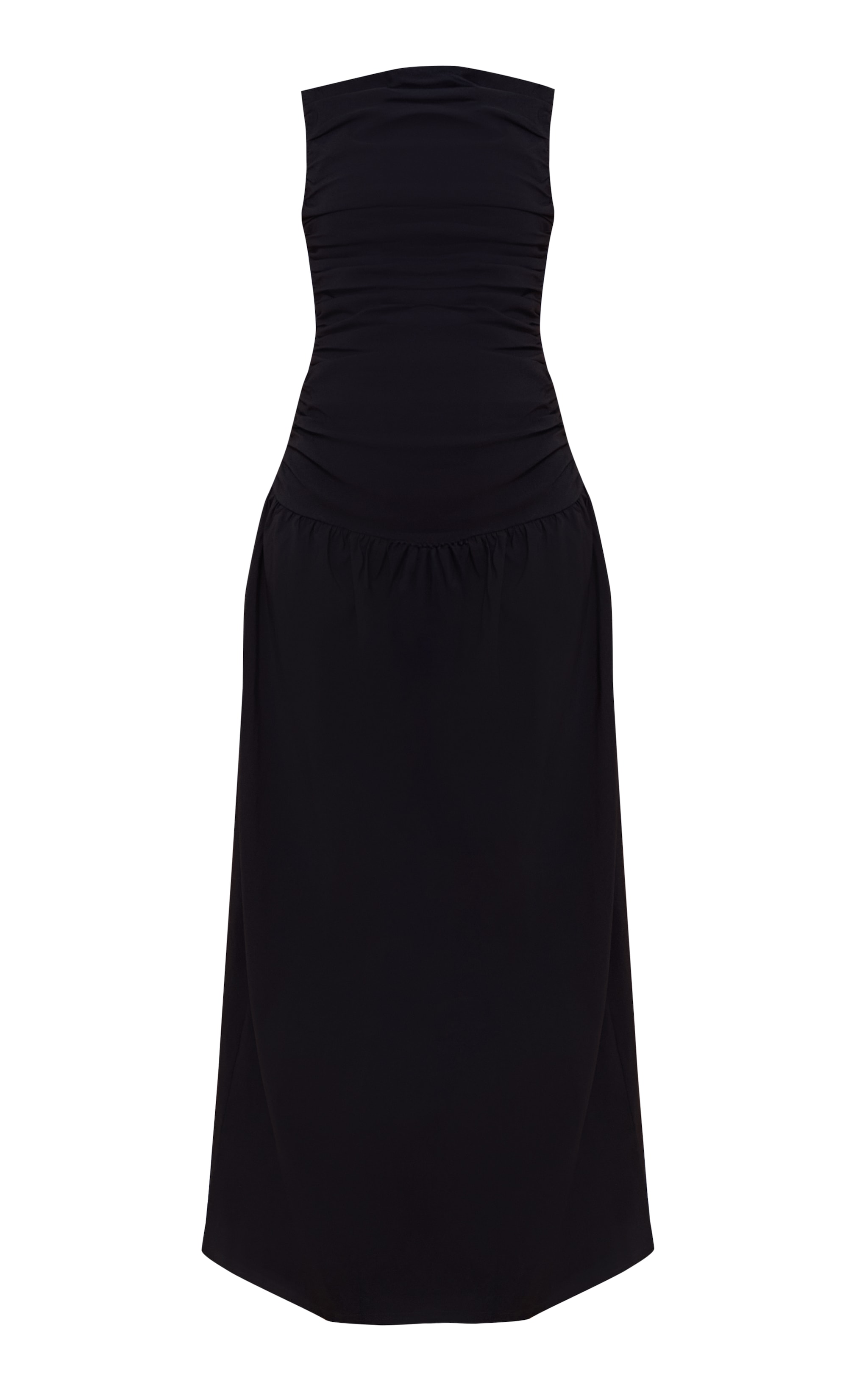 Black Stretch Woven Ruched Detail Drop Waist Maxi Dress image 5