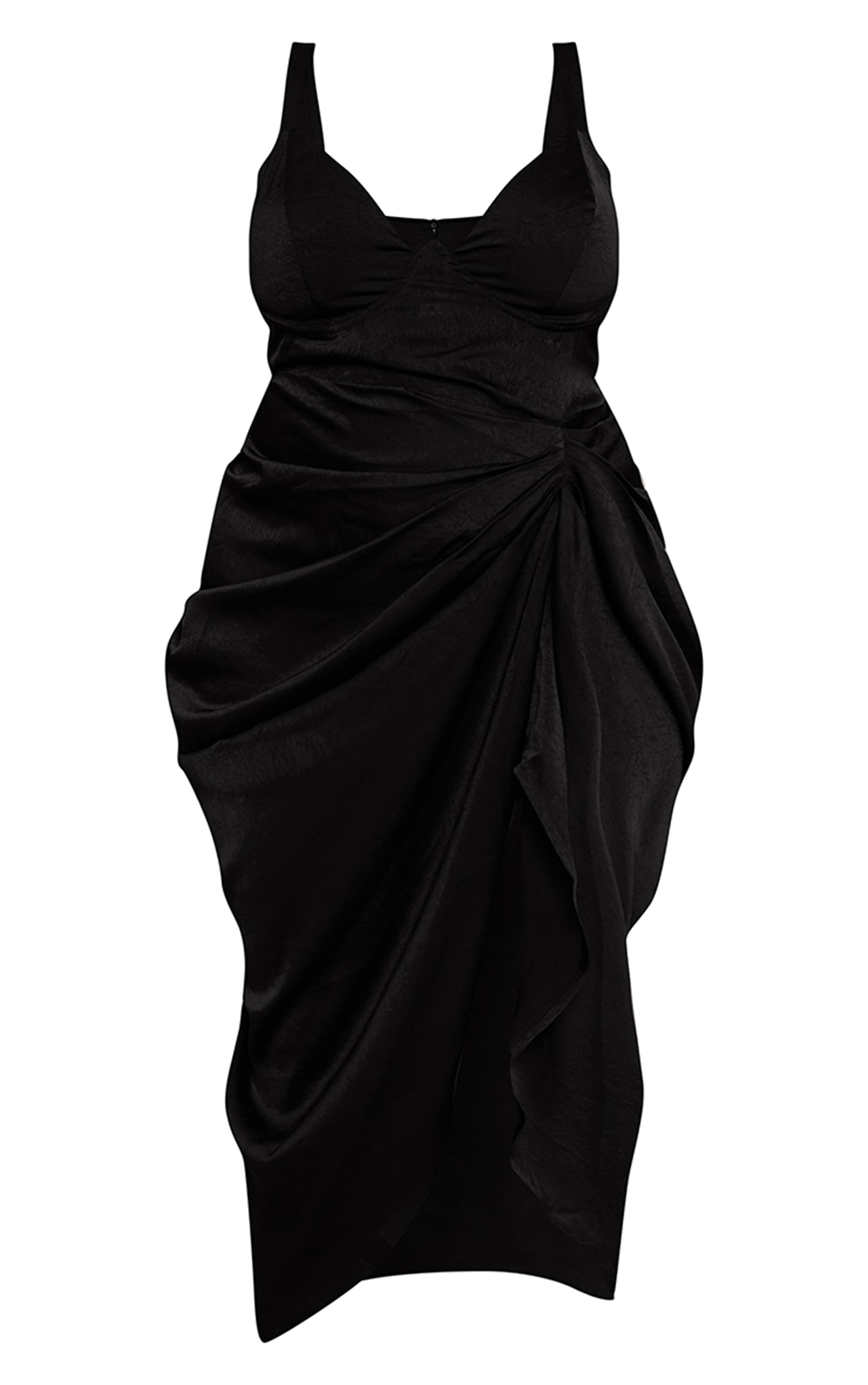 Plus Black Crushed Satin Drape Maxi Dress image 5