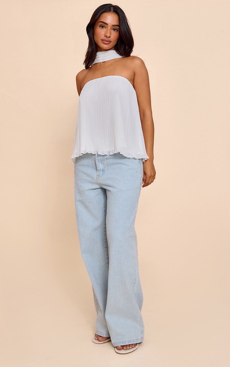 Petite Cream Chiffon Bandeau Neck Scarf Detail Long Top image 3