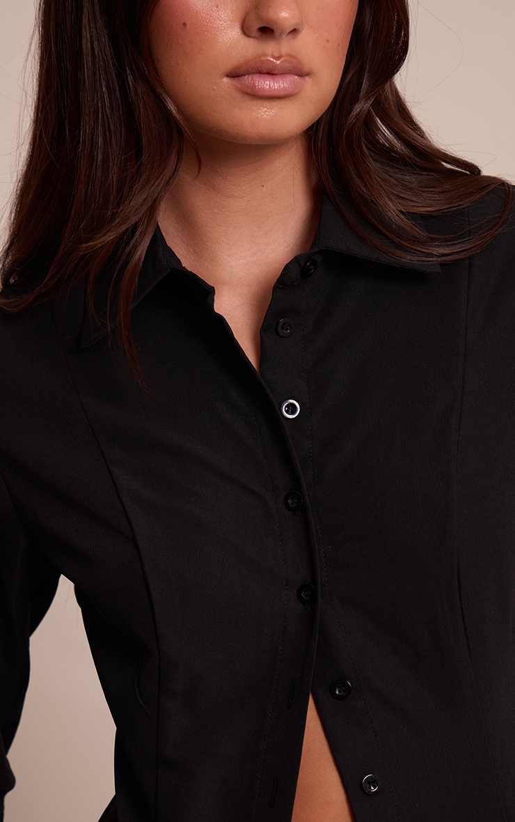 Black Seam Detail Fitted Shirt image 4