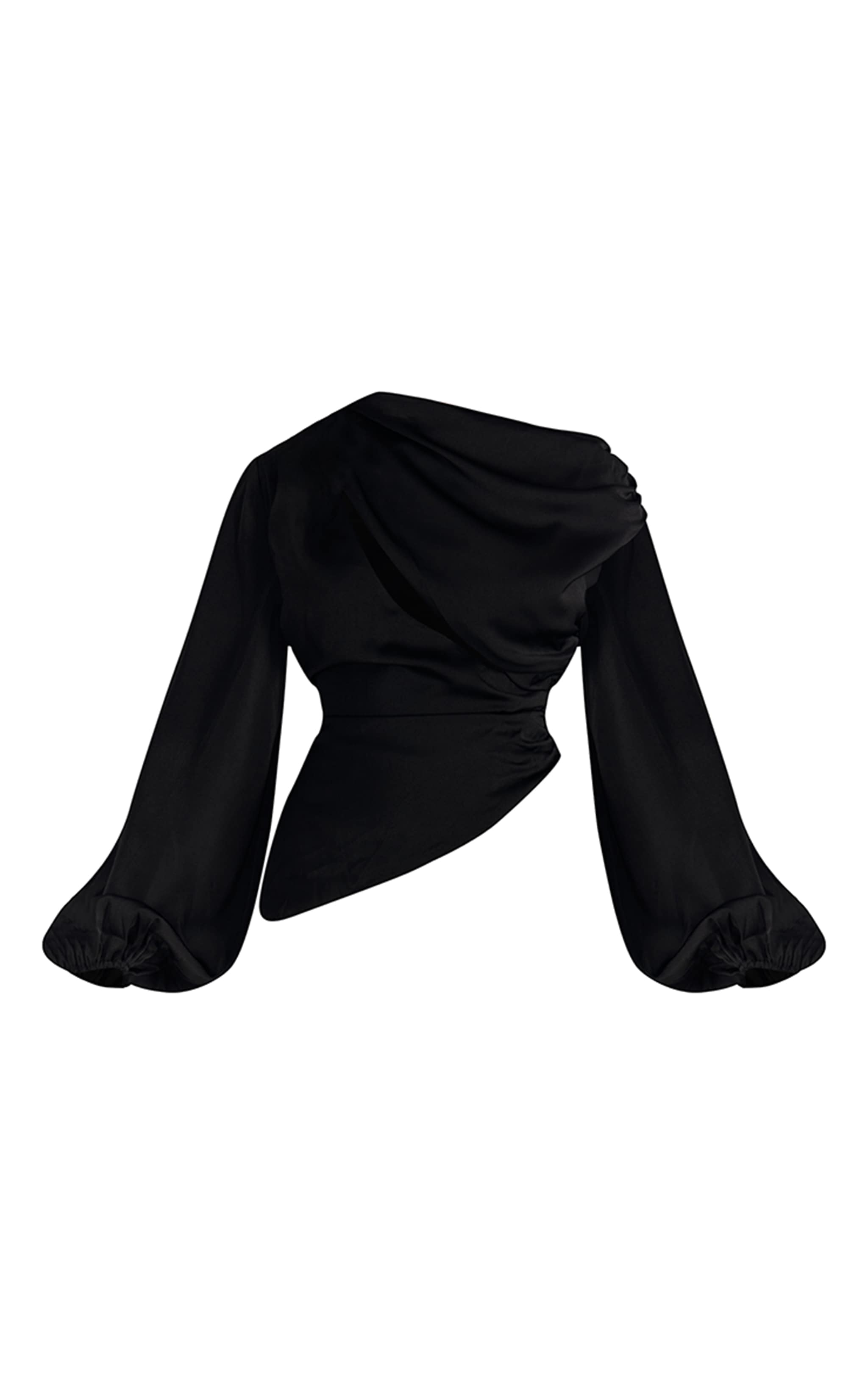 Black Satin Cut Out Long Sleeve Blouse image 5
