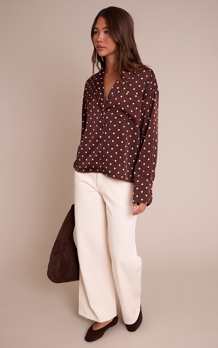 Chocolate Polka Dot Satin Long Sleeve Shirt image 3