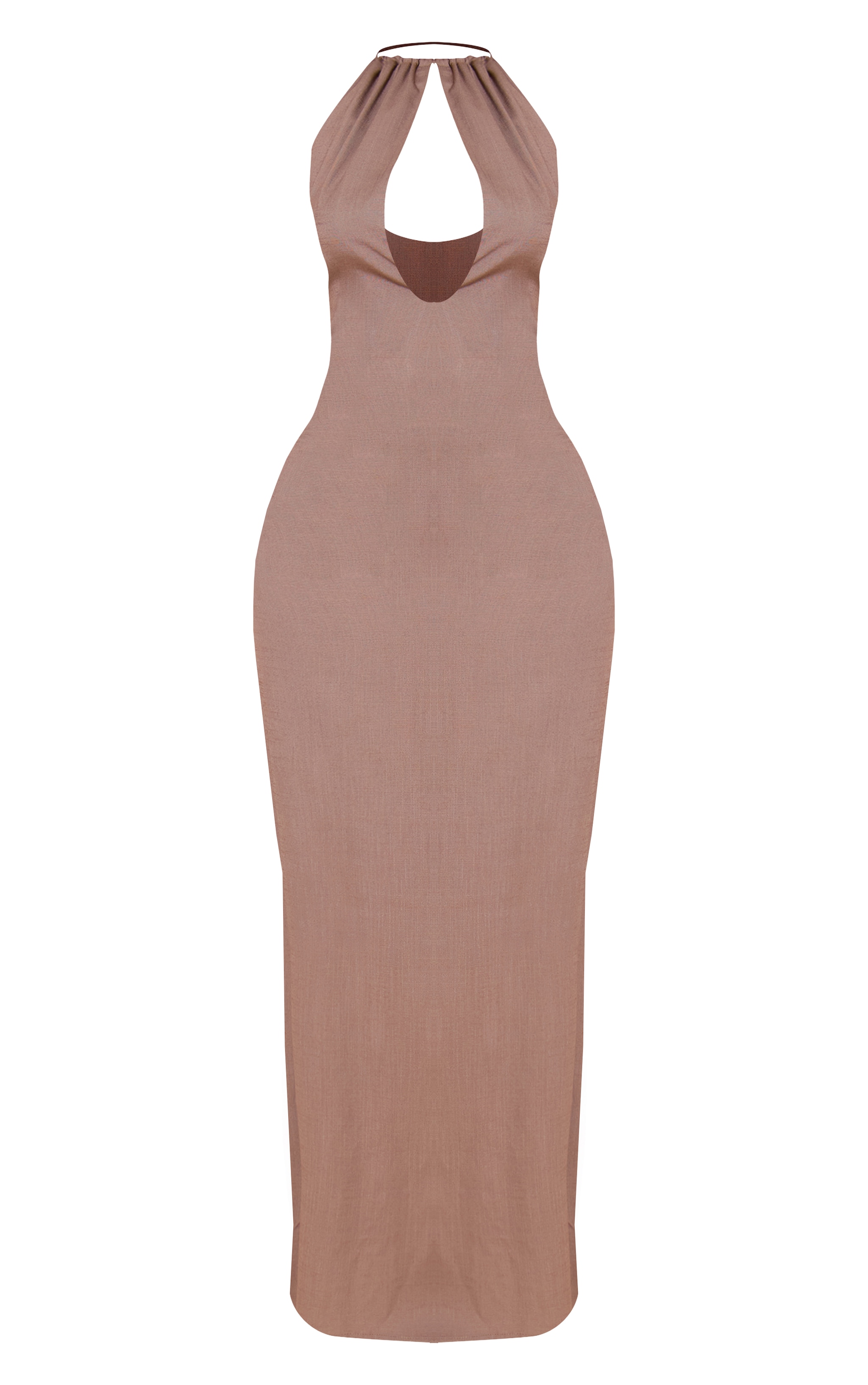 Petite Mocha Cut Out Halterneck Maxi Dress image 5