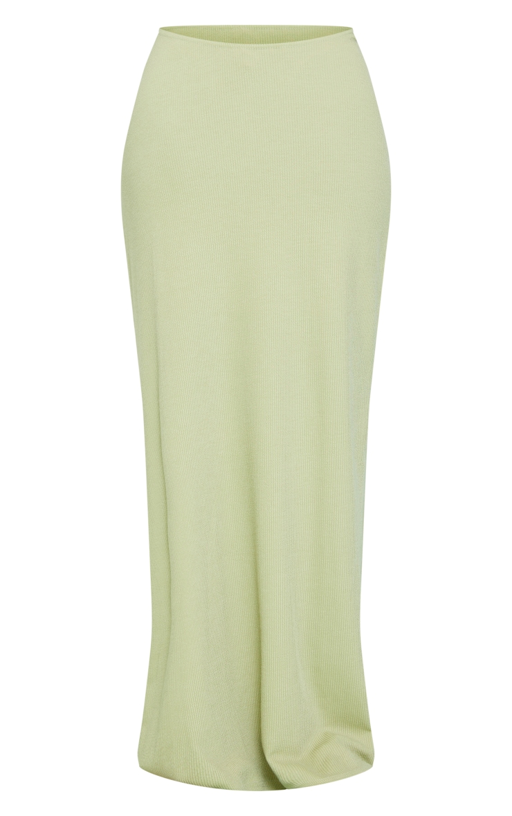 Tall Sage Green Crinkle Rib Curved Waist Maxi Skirt image 5