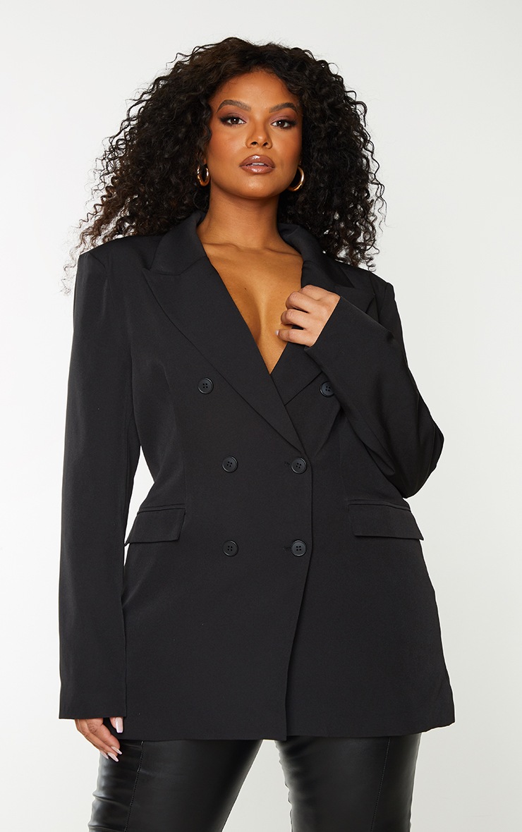 Plus Black Double Breasted Blazer